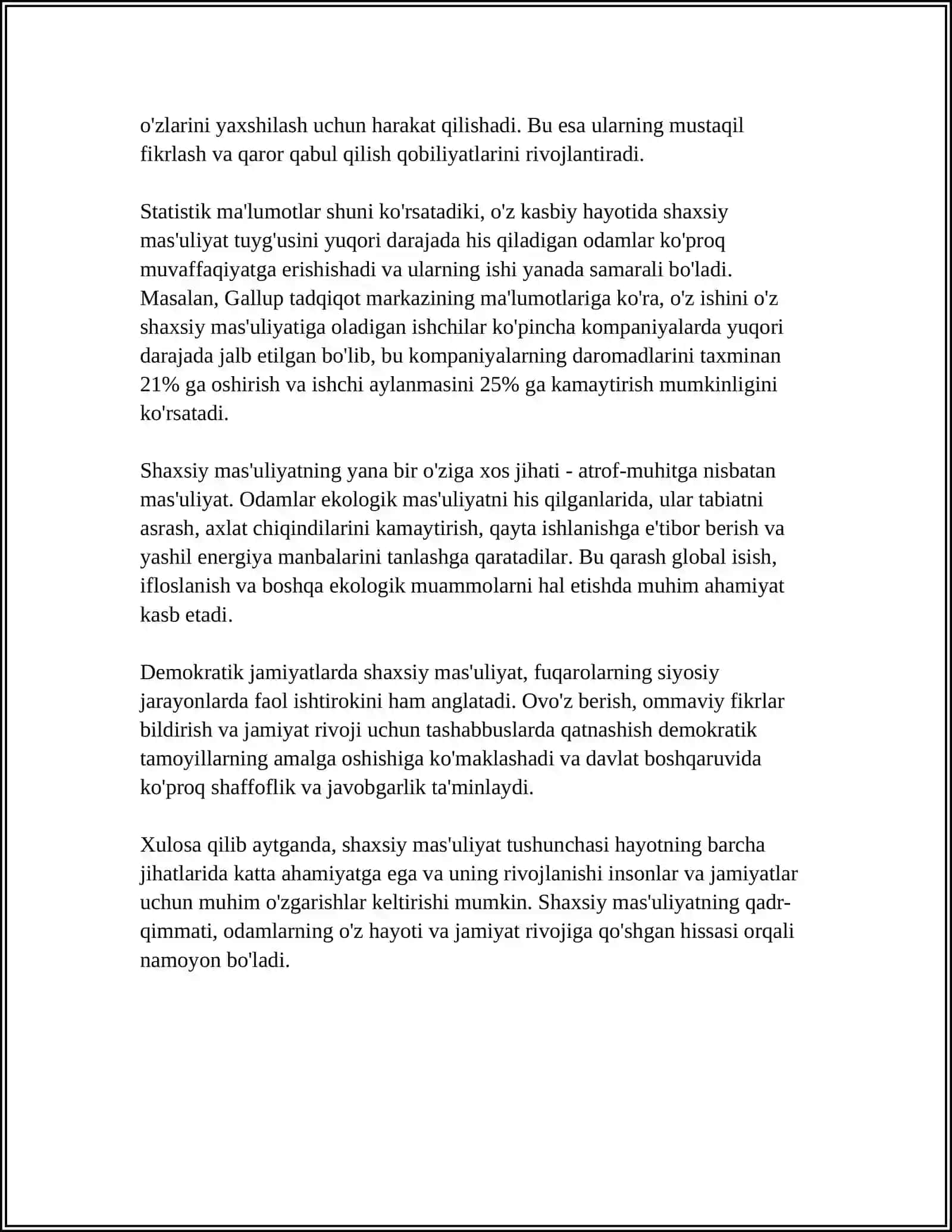 MUVAFFAQIYAT UCHUN SHAXSIY JAVOBGARLIKNI SHAKLLANTIRISH 4