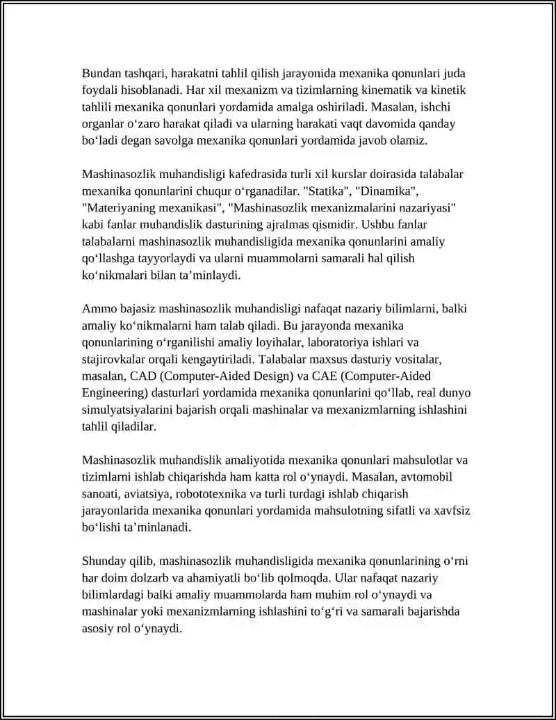 MASHINASIZLIK MUHANDISLIGI SOHALARIDA FIZIKANI ORNI 4