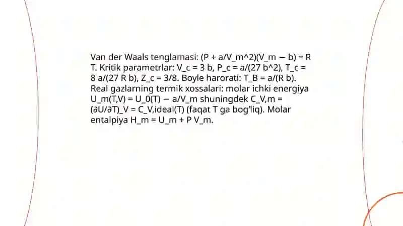 Ideal gaz qonuni va uning holat tenglamasi (PV = nRT) 4