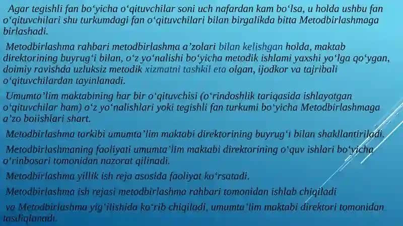 Metodbirlashmalar faoliyatini tashkilotish 4