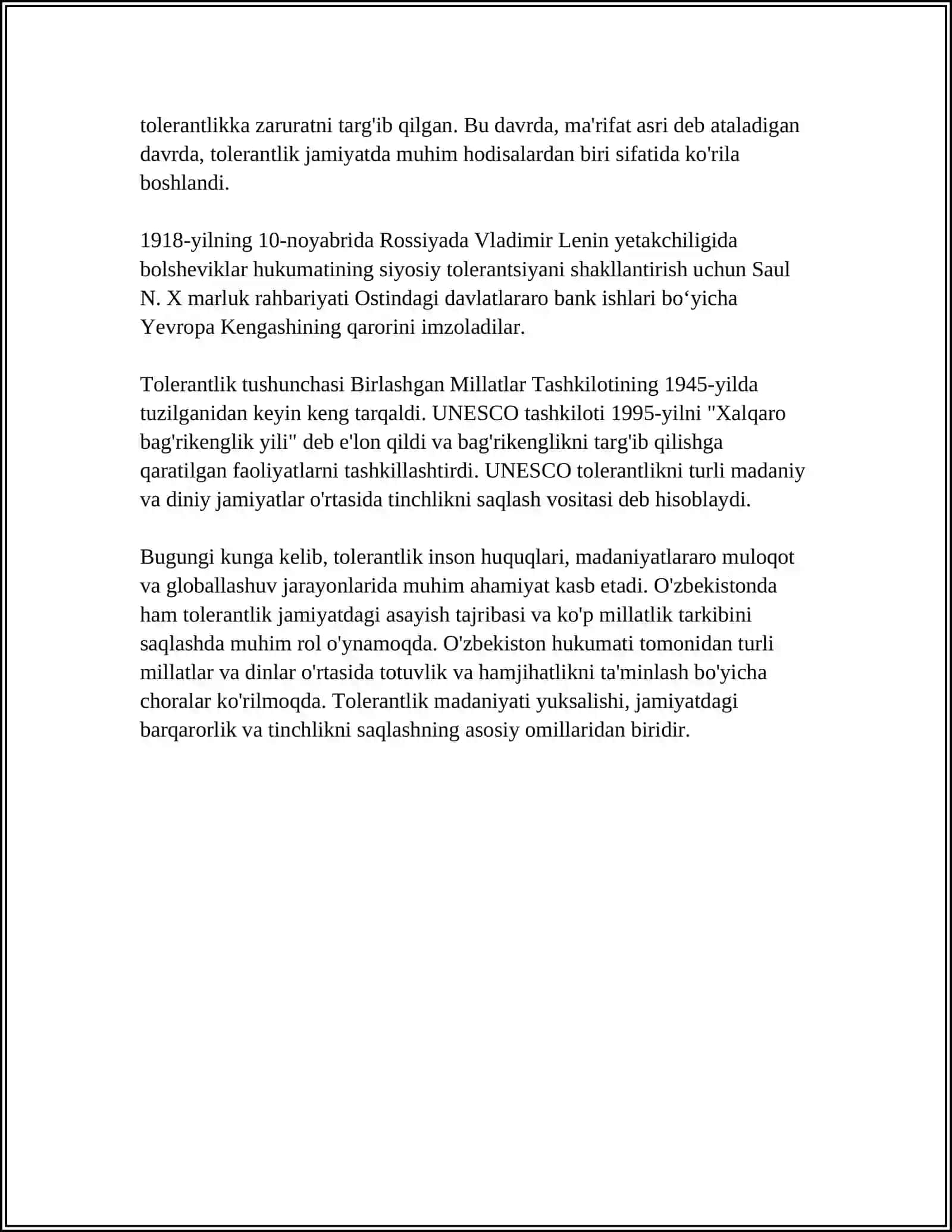 Tolerantlik tushunchasining mazmuni va taraqqiyotidagi ahamiyati 4
