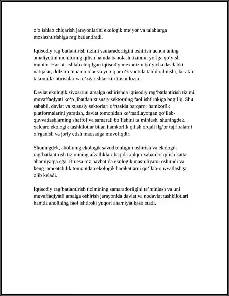 DAVLAT EKOLOGIK SIYOSATINI AMALGA OSHIRISHNING IQTISODIY MEXANIZMI ISHLANMALARI 4