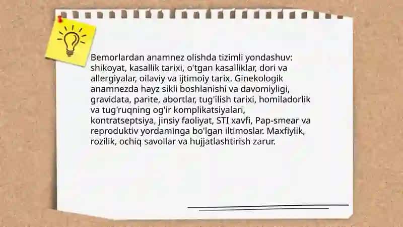 Terapiya va ginekologiya boʻlimlarida bemorlarni qabul qilishning umumiy tartibi 4