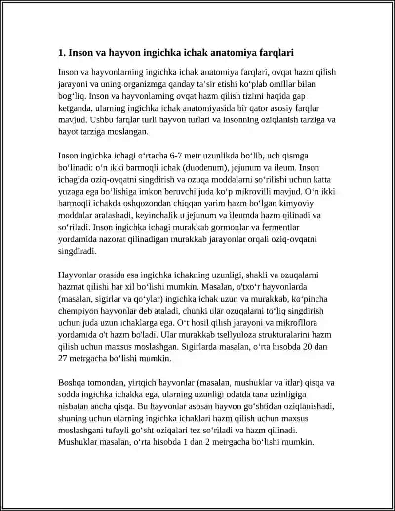 ODAM VA HAYVONLAR INGICHKA VA YUGON ICHAGIDA OVQAT HAZM BULISHININUZIGA XOSLIHI 4