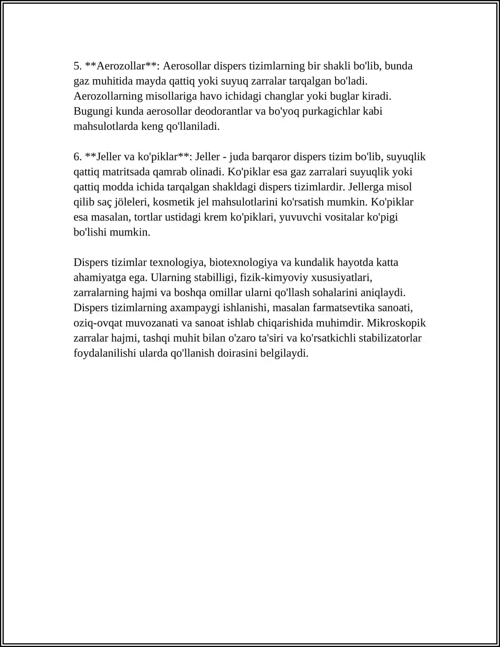 DAG‘AL-DISPERS SISTEMALARNING XOSSALARI VA ULARNI TIBBIYOT VA FARMAKOLOGIYADA ISHLATILISHI 4