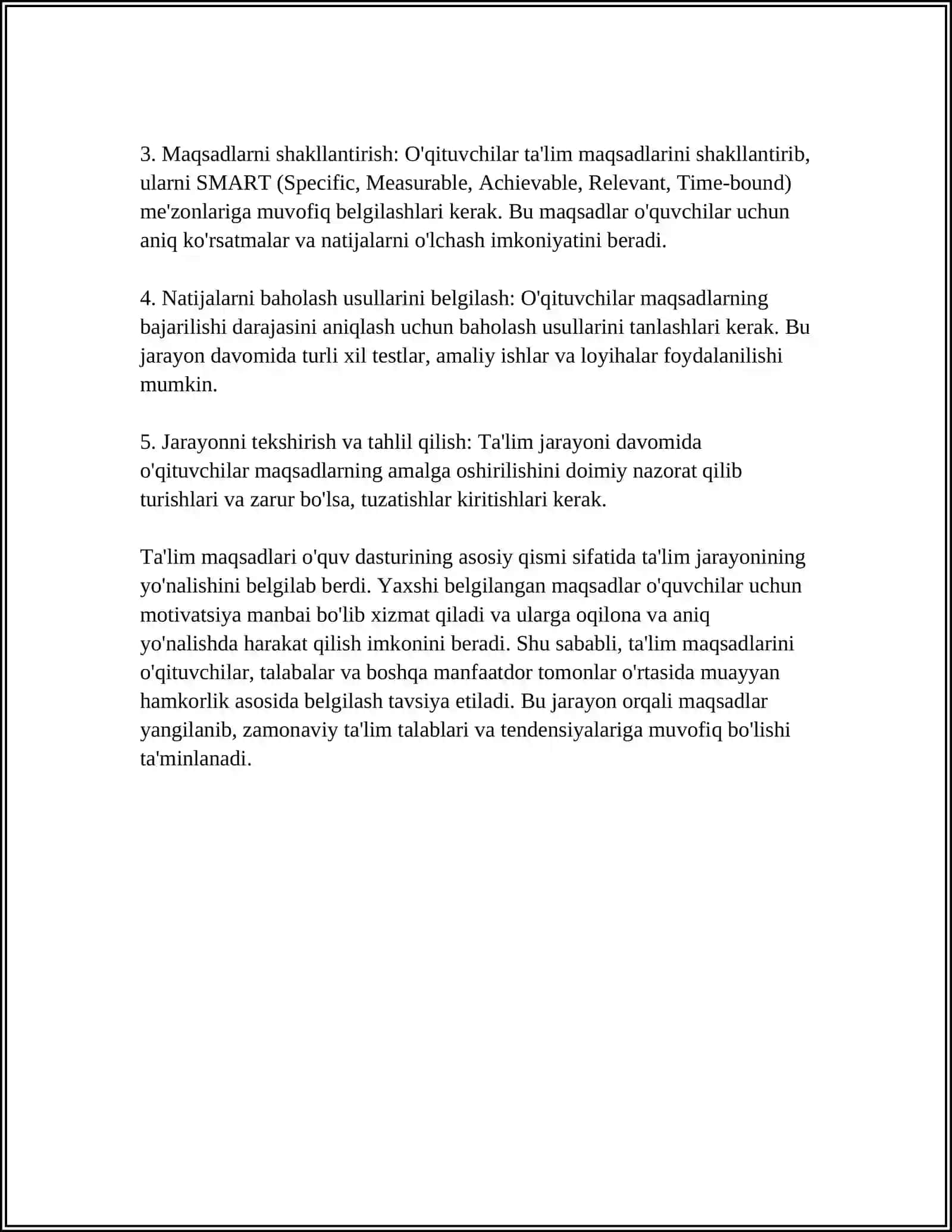 IMKONIYATI CHEK-LANGAN BOLALARINI O‘QITISHDA TA’LIM MAQSADLARINI BELGI-LASH, O‘QITISHNI LOYIHALASH VA REJALASHTIRISH 4