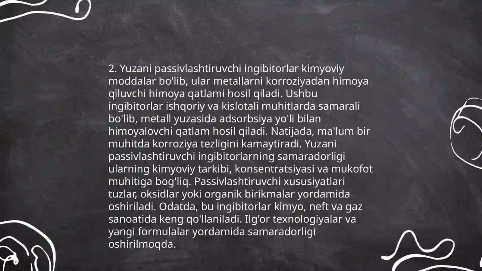 Metallarni korroziyadan himoya qilish usullari.Ingibatorlar 4