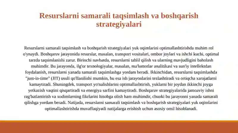 Yuk oqimlarini optimallashtirish 4