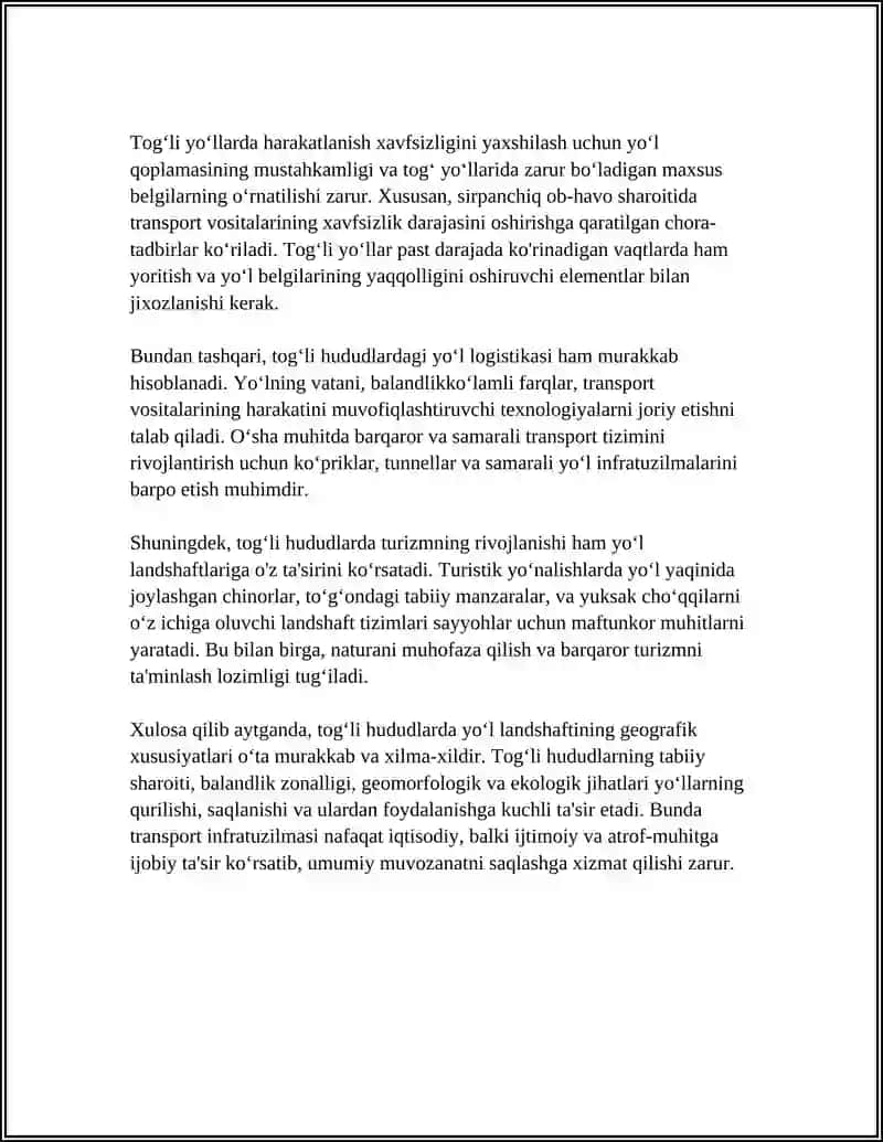 TOGʻLI HUDUDLARDA YOʻL LANDSHAFTI 4