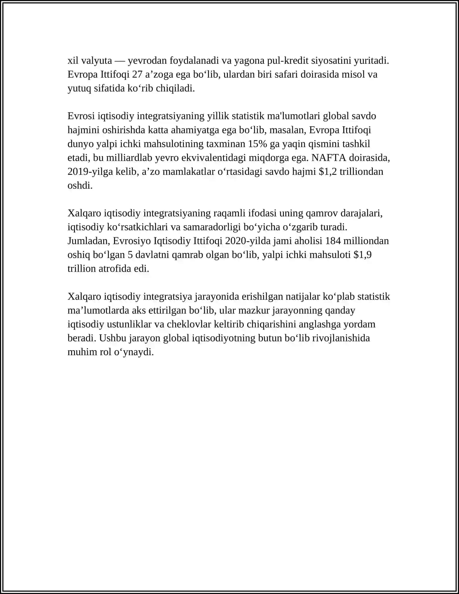 XALQARO IQTISODIY INTEGRATSIYANING MOHIYATI, UNING TURLARI VA OB'EKTIV ASOSLARI 4