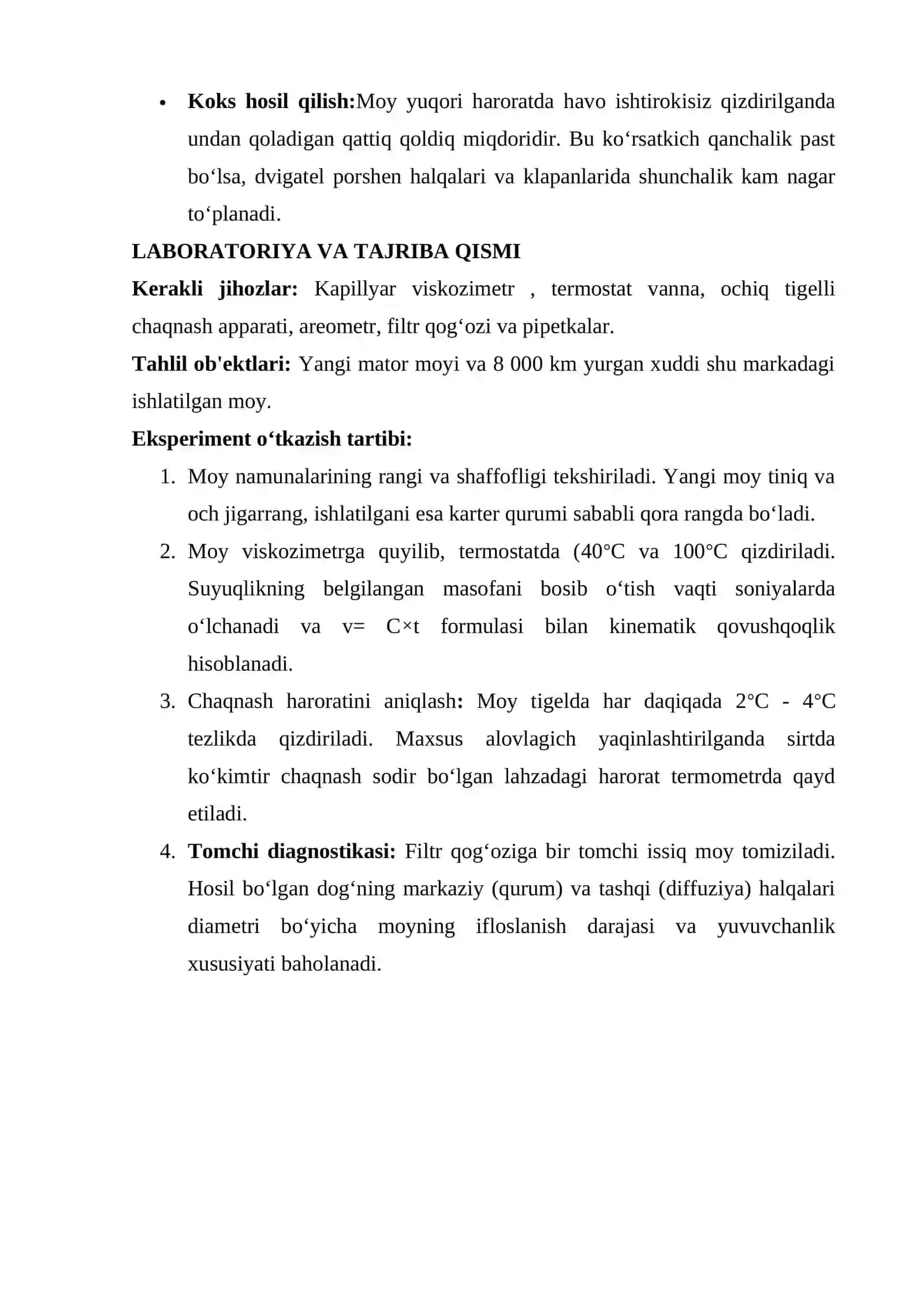 Mator moylarining asosiy fizik kimyoviy xossalari boʻyicha sifatni aniqlash 4