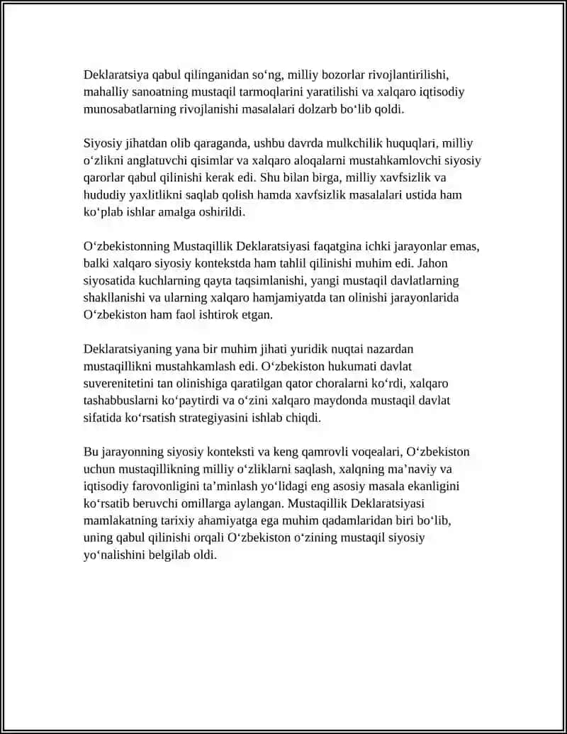 MUSTAQILLIK DEKLARATSIYASINING TARIQIY AHAMIYATI 4