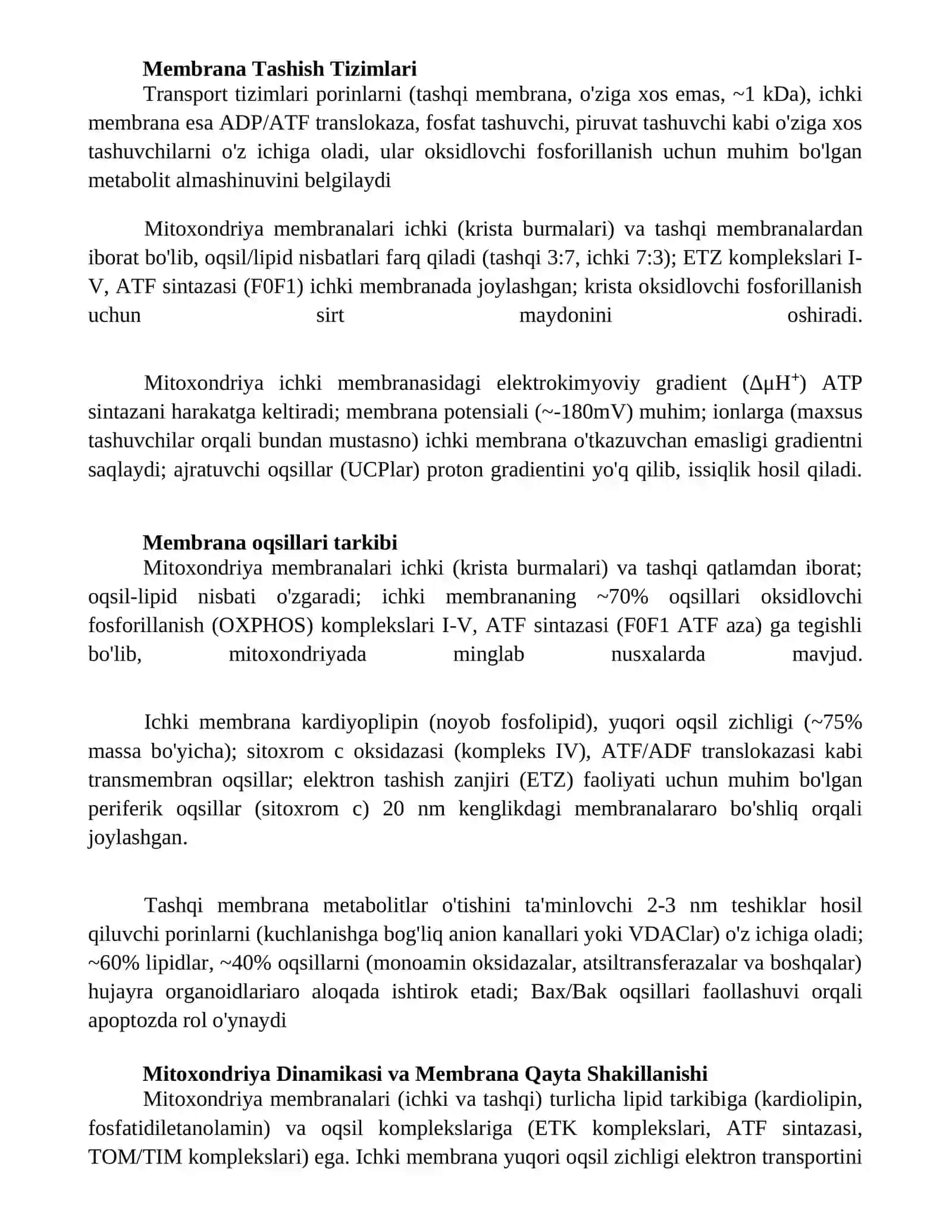 Mitoxondriyalar membranalarining tuzilishi 4
