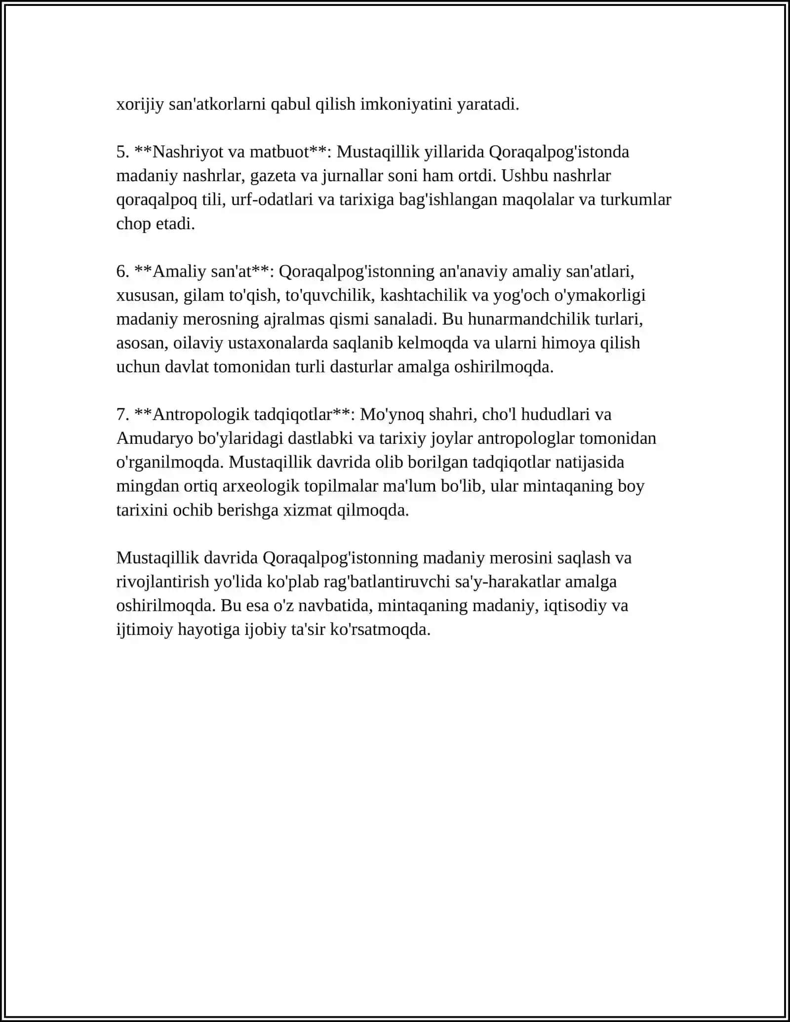 MUSTAQILLIK YILLARIDA QORAQALPOG'ISTONNING MADANIY RIVOJLANISHI 4