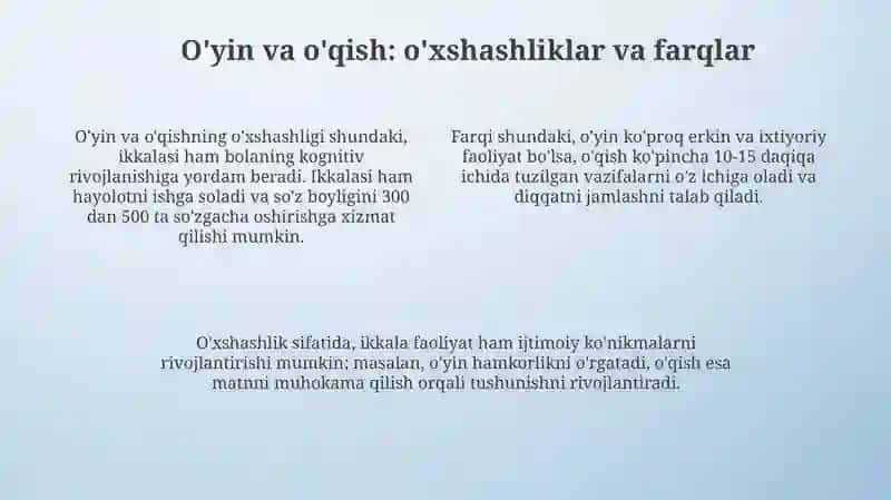 Kichik maktab yoshidagi bolalar oʻyin faoliyatining oʻqish faoliyatiga almashinuvi 4