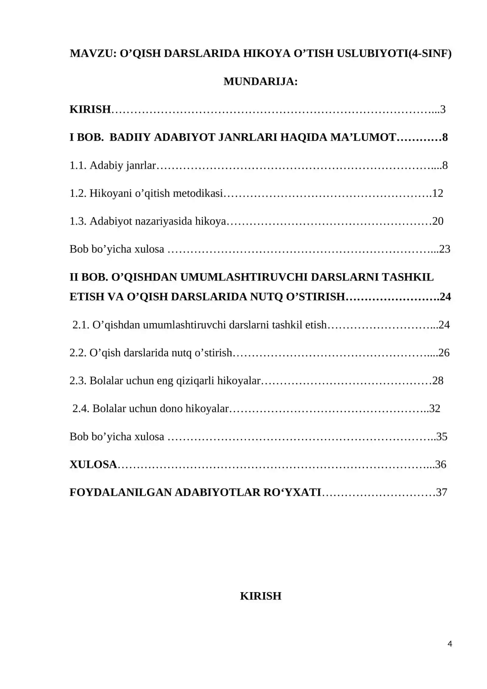 O‘QISH DARSLARIDA HIKOYA O’TISH USLUBIYOTI(4-SINF) 4