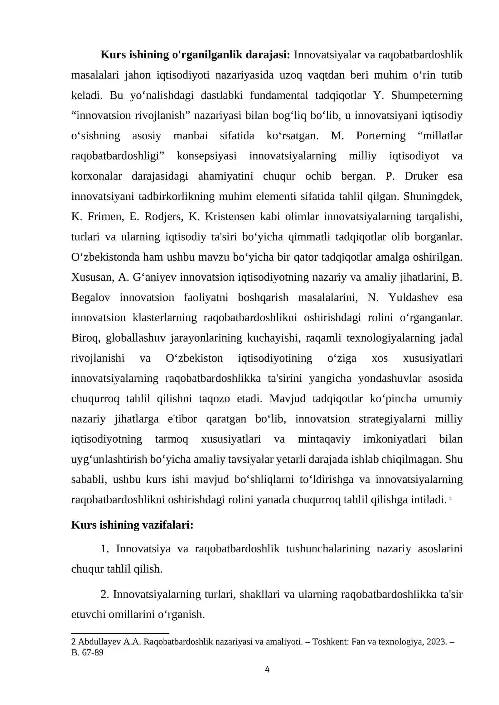 INNOVATSIYA VA RAQOBATBARDOSHLIKNING NAZARIY ASOSLARI HAMDA ULARNING O'ZARO BOG'LIQLIGI 4
