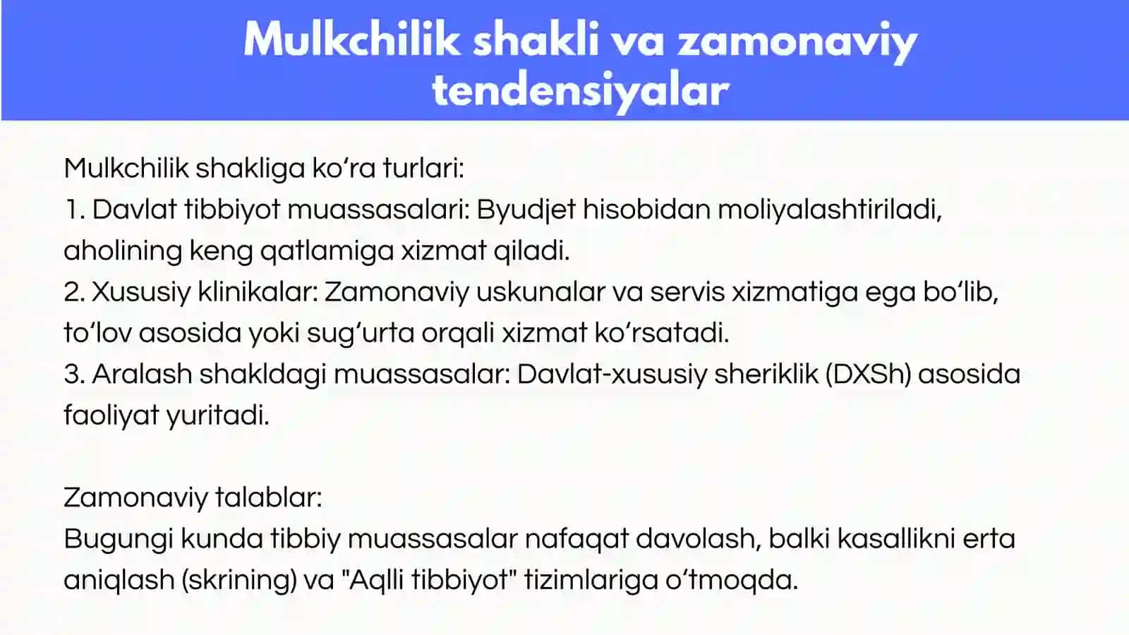 ZAMONAVIY TIBBIY MUASSASALAR VA ULAR FAOLIYATINI TASHKIL ETISH 4