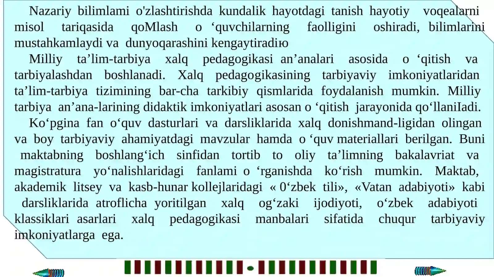 Xalq pedagogikasi va O'rta Osiyo buyuk mutafakkirlarining pedagogii g'oyalari 4