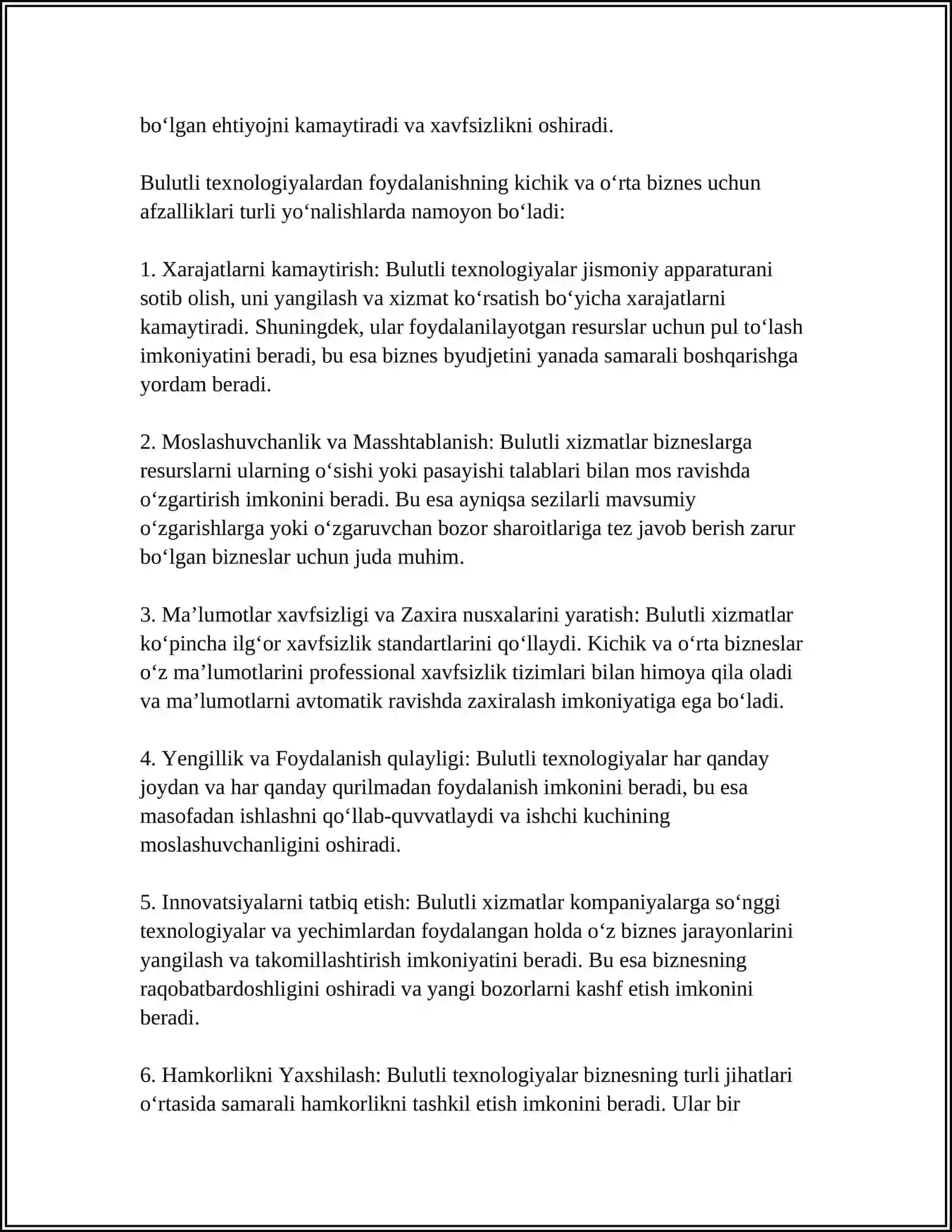 Bulutli xizmatlar turlari va kichik va o'rta biznes uchun afzalliklari 4