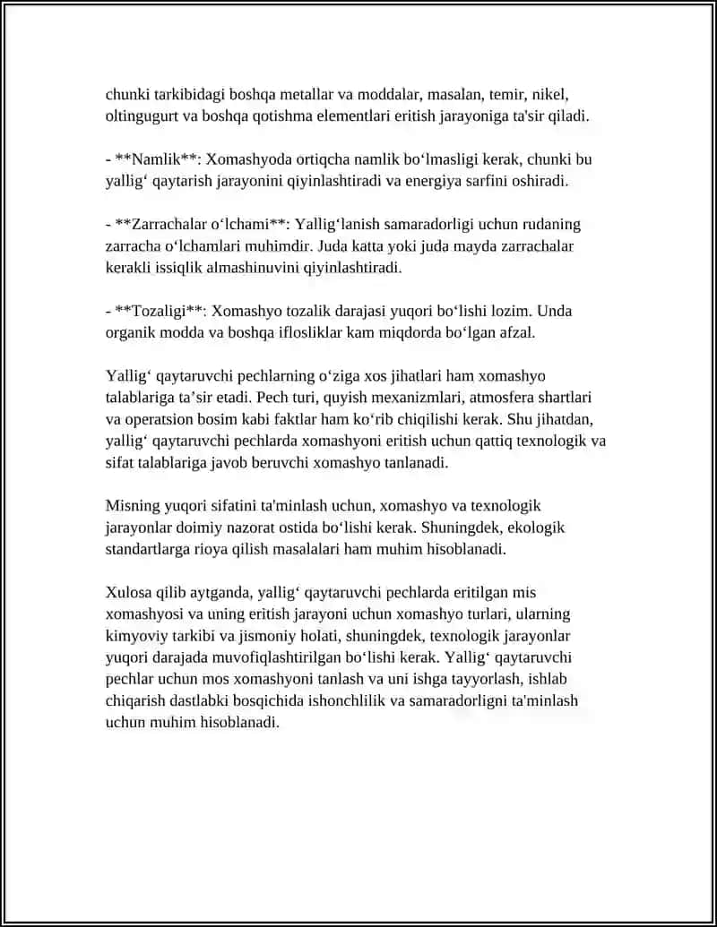 YALLIG' QAYTARUVCHI PECHLARDA ERITILADIGAN MIS XOMASHYOSI VA UNING ERITISH JARAYONI 4