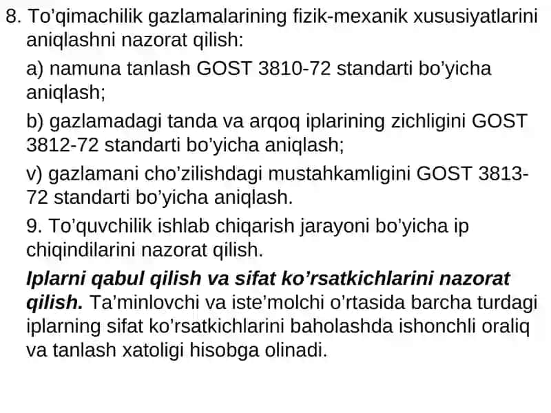 To’quvchilik korxonalarida sinov laboratoriyalarining turlari va vazifalari 4