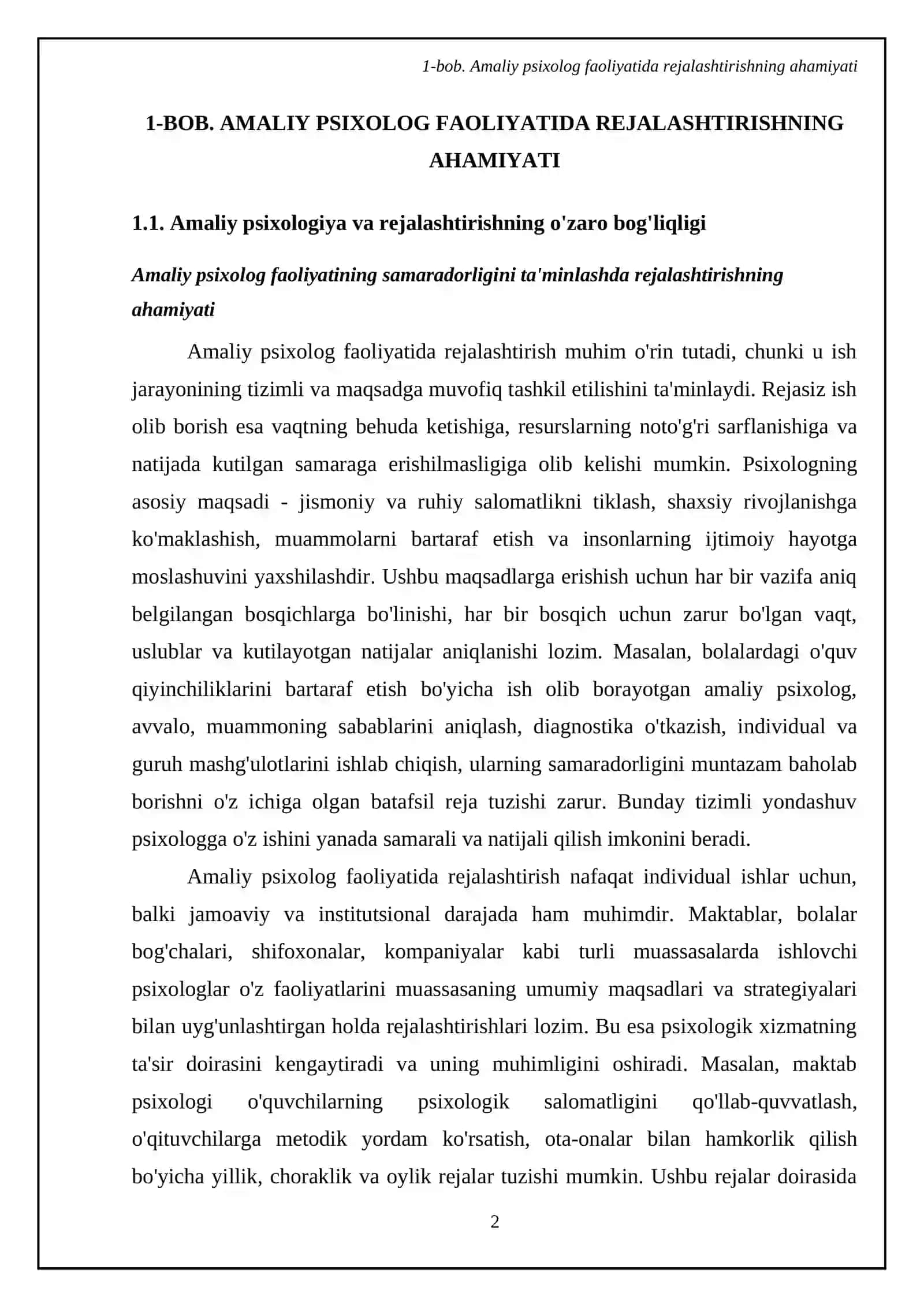 Amaliy psixolog faoliyatida rejalashtirish va uning turlari 4