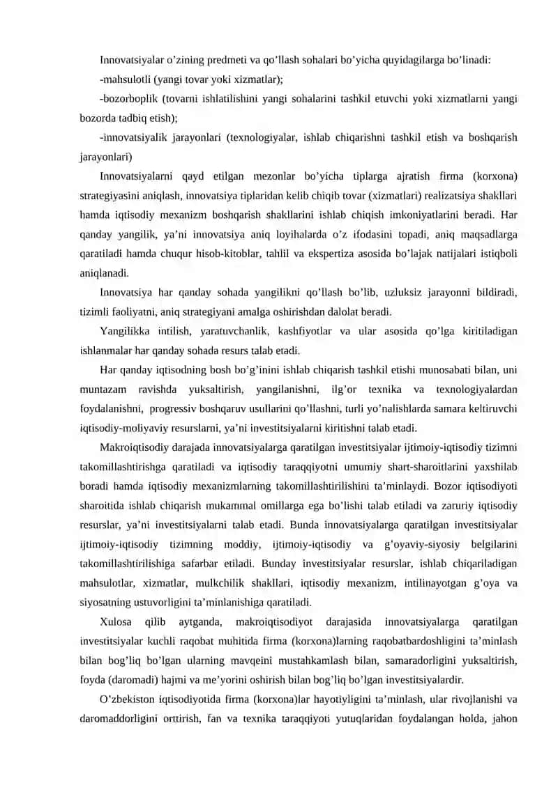 Innovatsiya tushunchasi va ularga qaratilgan investitsiyalar 4