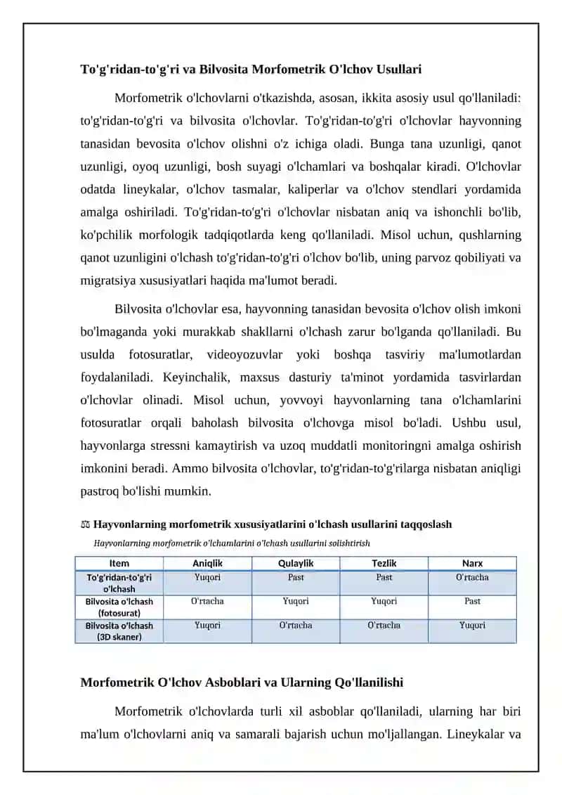 Morfometrik o'lchovlar: usullar, asboblar va texnikalar 4
