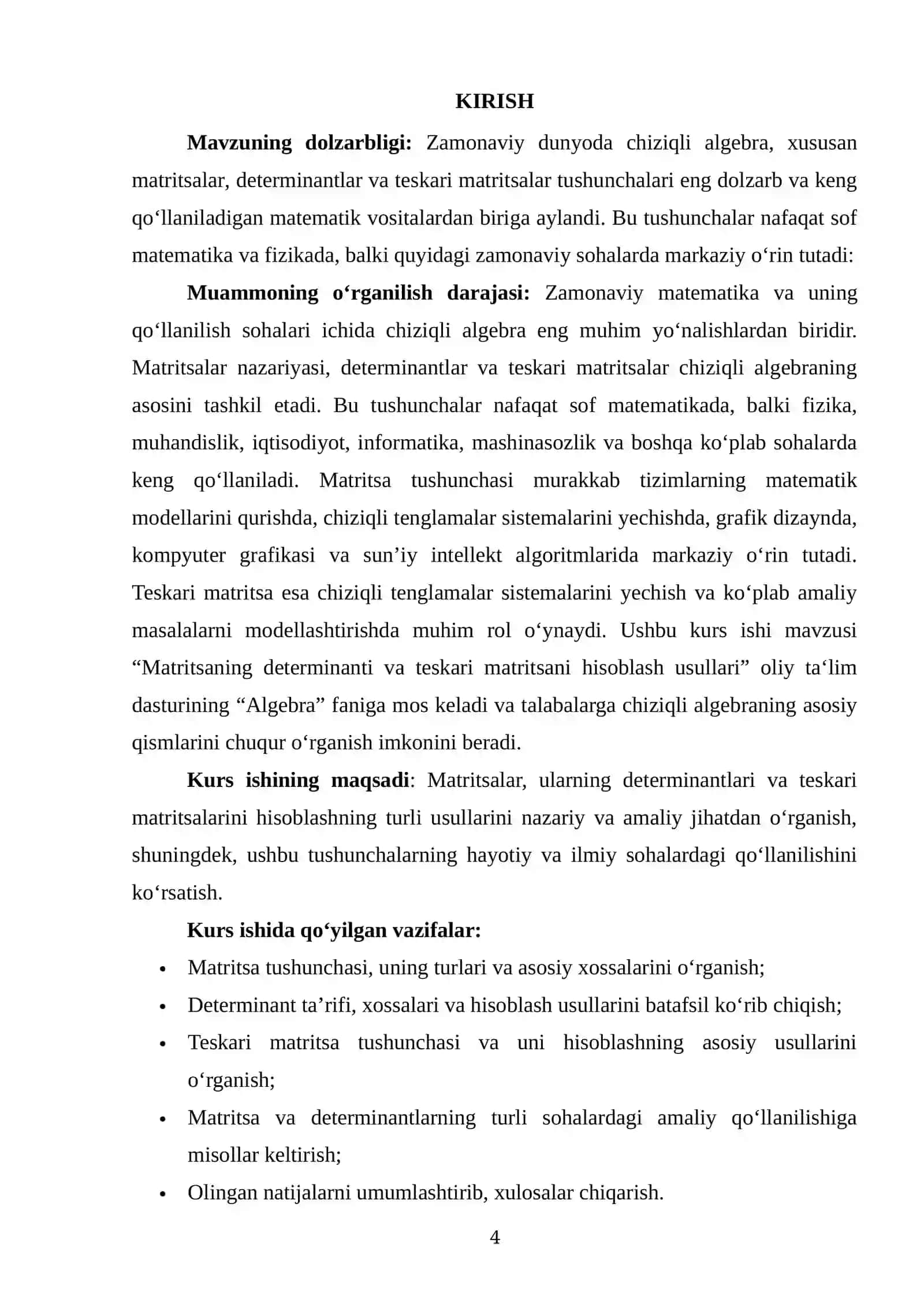 MATRITSANING DETERMINANTI VA TESKARI MATRITSANI HISOBLASH USULLARI 4