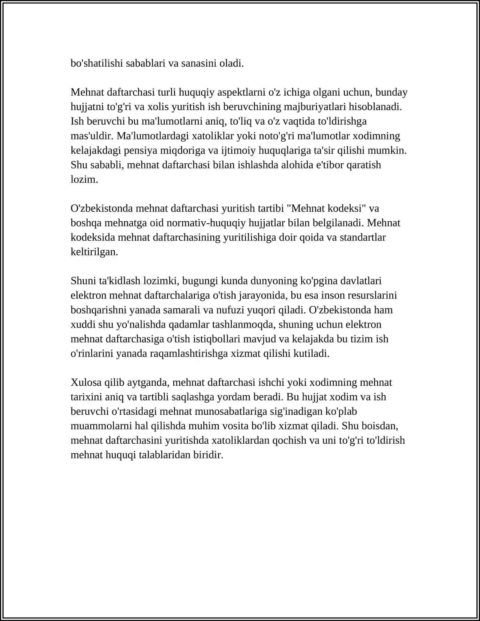 MEHNAT DAFTARCHASI YURITISH QOIDALARI 4