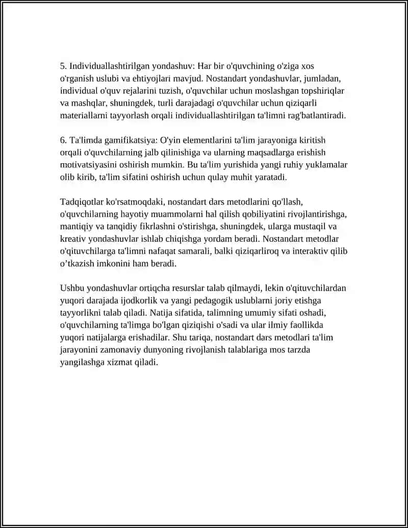 TA'LIM SIFATI OCHIQLILIGI VA SAMARADORLIGINI OSHIRISH UCHUN NOSTANDART QARORLARDAN FOYDALANISH 4