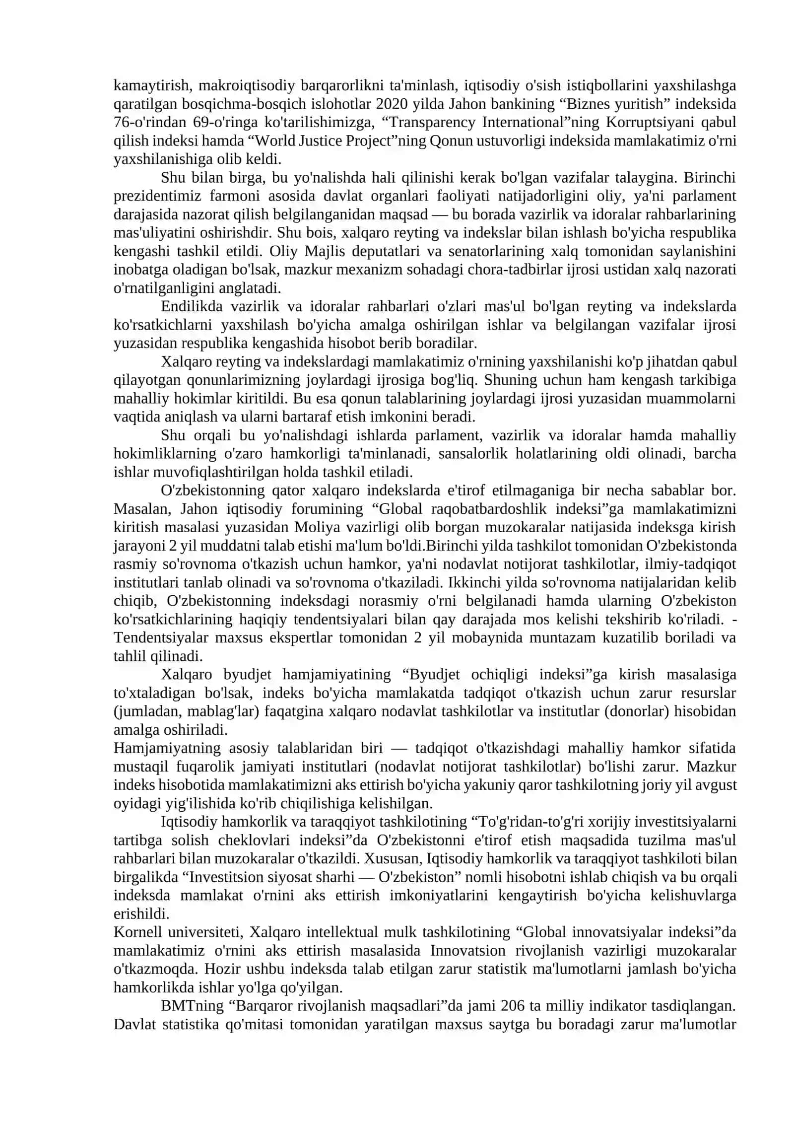 YANGI O‘ZBEKISTON IJTIMOIY-SIYOSIY, IQTISODIY VA MADANIY HAYOTIDA RO’Y BERAYOTGAN O’ZGARISHLARNING XALQARO REYTING VA INDEKSLARDA AKS ETISHI 4