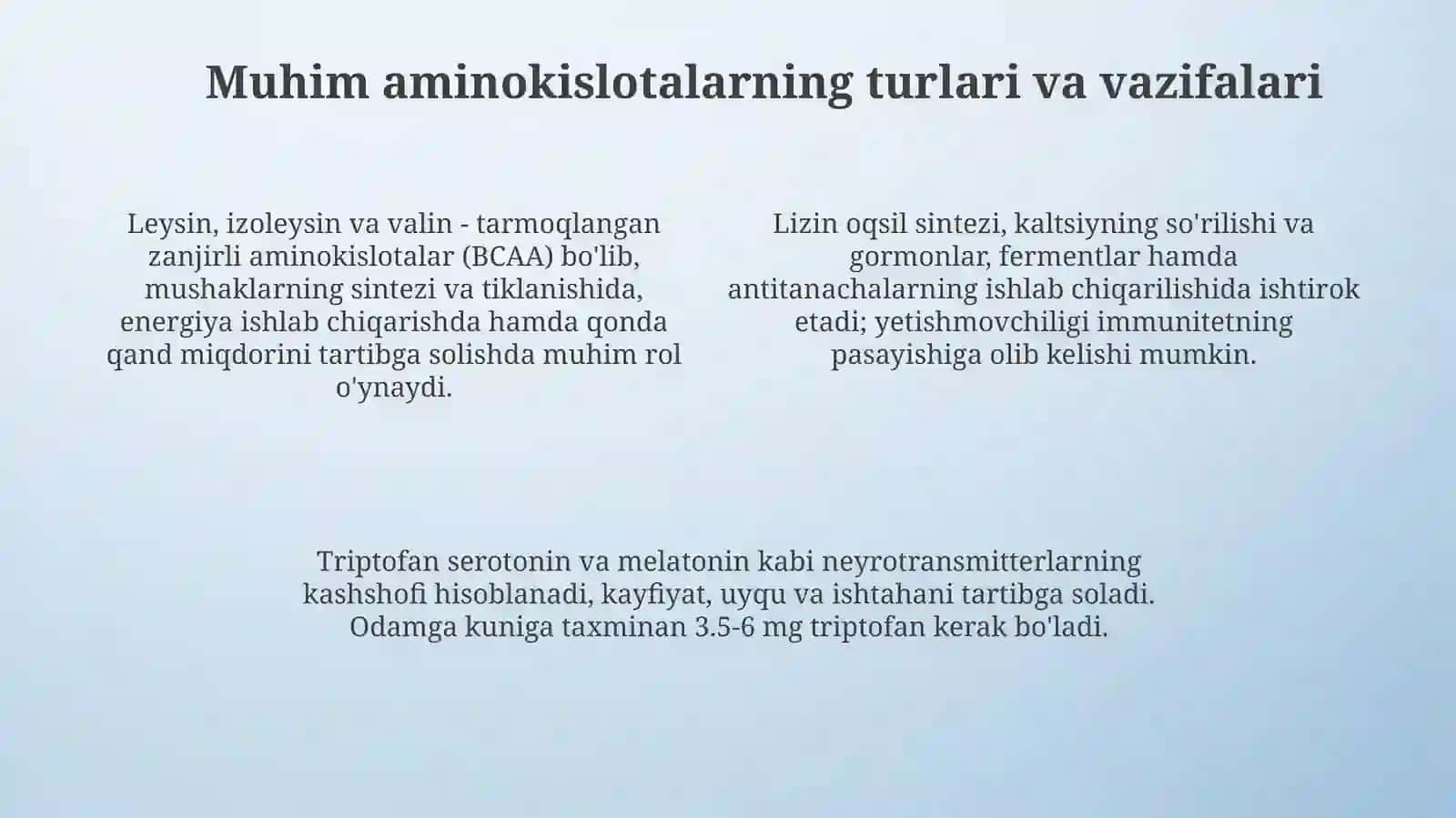 Muhim aminokislotalar: Ta'rif va ahamiyat 4