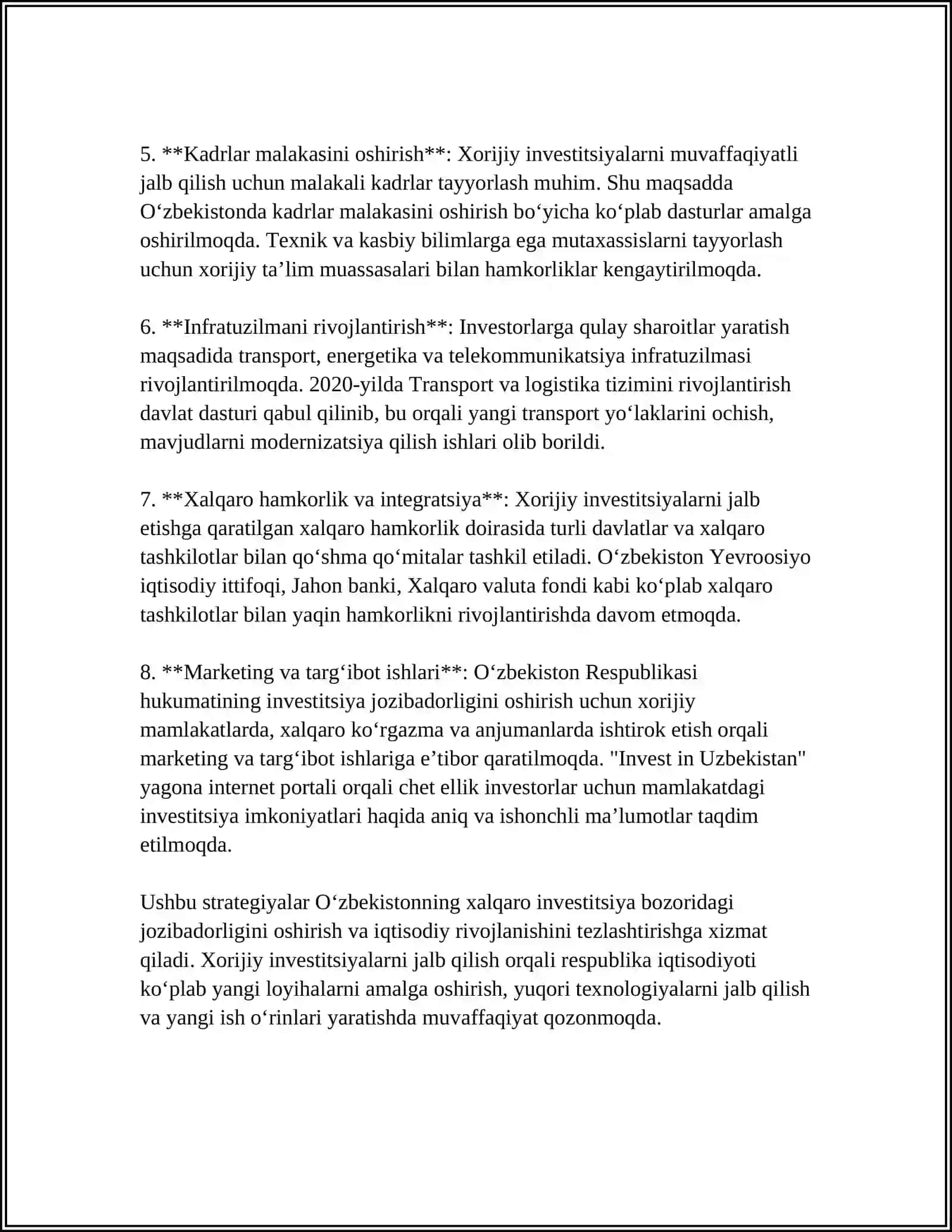 XORIJIY INVESTITSIYALARNI JALB ETISH ASOSIDA KORXONALARNI RIVOJLANTIRISH 4