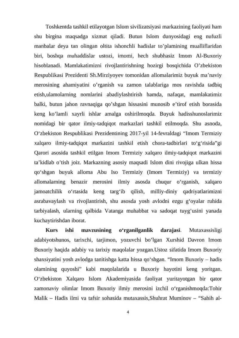 Imom-al Buxoriy va At-Termiziy hadis va ilmini rivojlantirishdagi xizmatlari 4