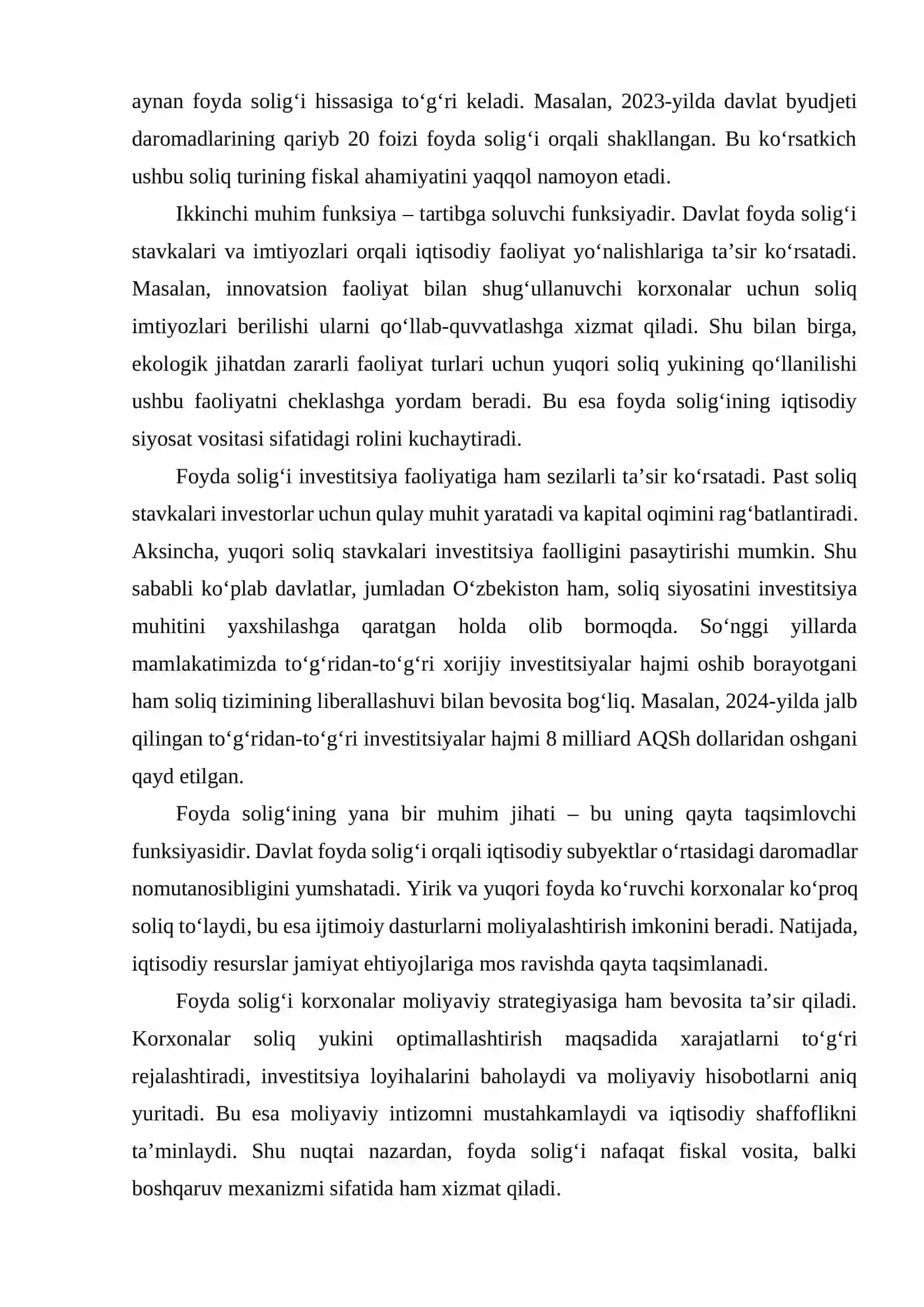 Yuridik shaxslardan olinadigan foyda soligʻi boʻyicha imtiyozlarni ishlab chiqarishni rivolantirishga boʻlgan ta’siri 4