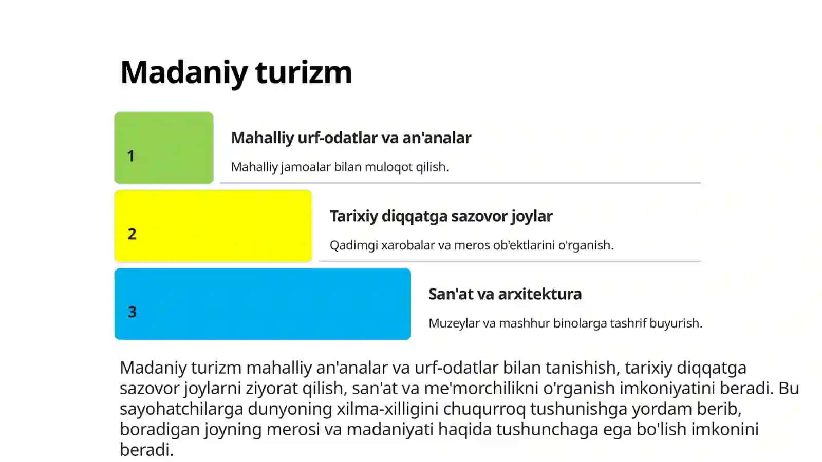 Turizmga kirish. Turizm turlari va shakllari 4