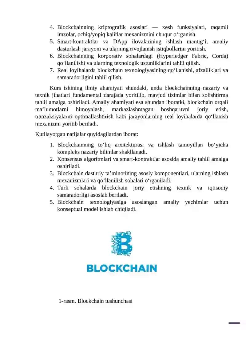 Blockchain texnologiyasi va uning dasturiy ta'minoti Kurs ishi WORD 4