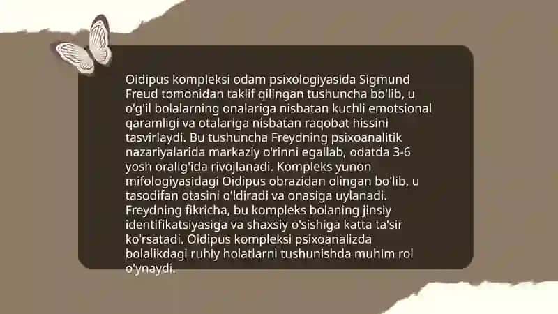 Z.Freydning klassik psixoanalizida psixik rivojlanish masalasi. Bolalar psixoanalizi 4