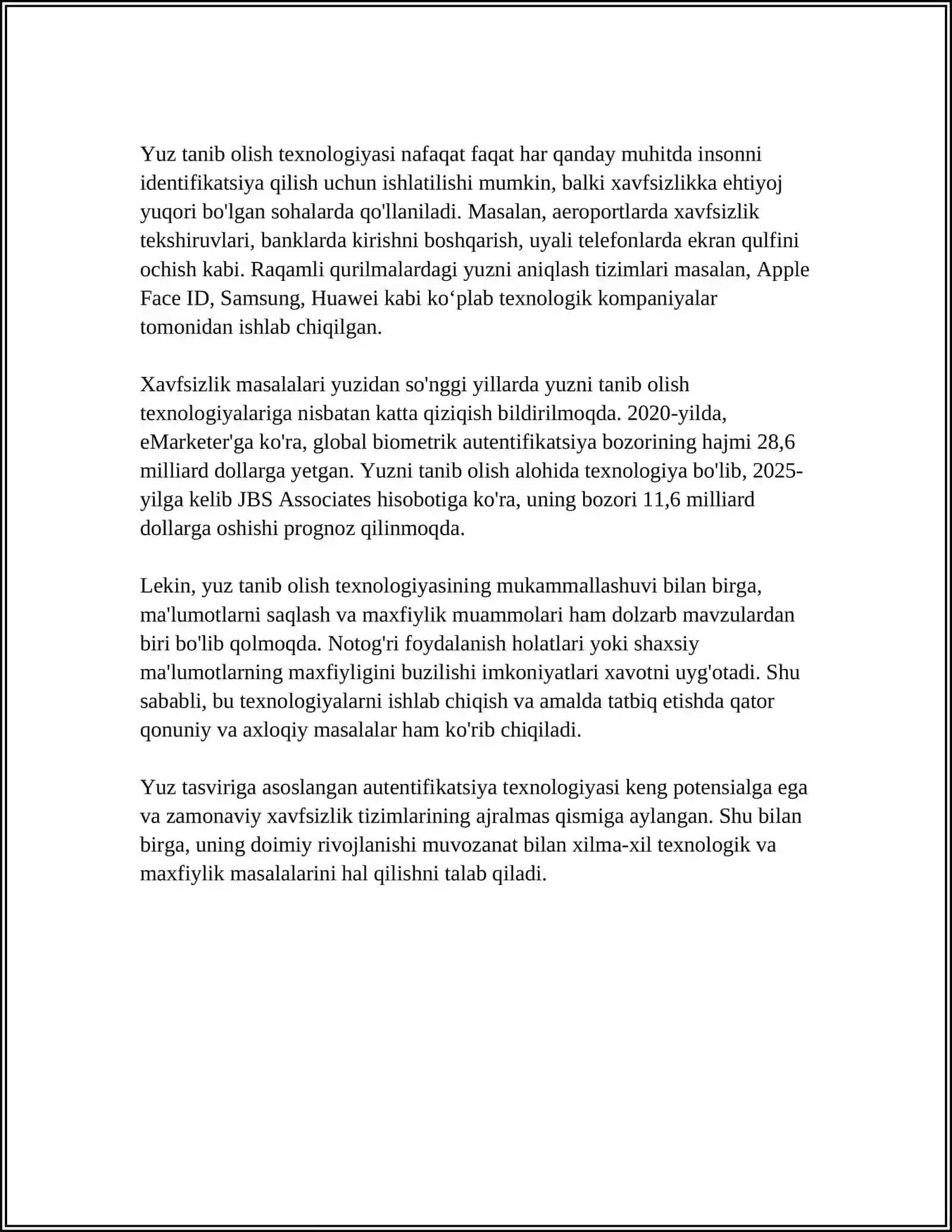 YUZ TASVIRIGA ASOSLANGAN AUTENTIFIKATSIYA USULI VA UNING XUSUSIYATLARI 4