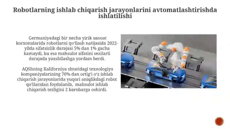 Robot texnologiyalarining Innovatsion Biznesda Samarali Qoʻllanilishi 4