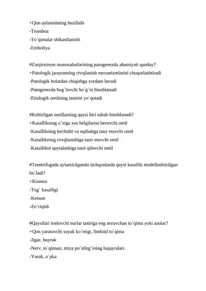 Patofiziologiya fanidan 500 talik test, javoblari bilan 4
