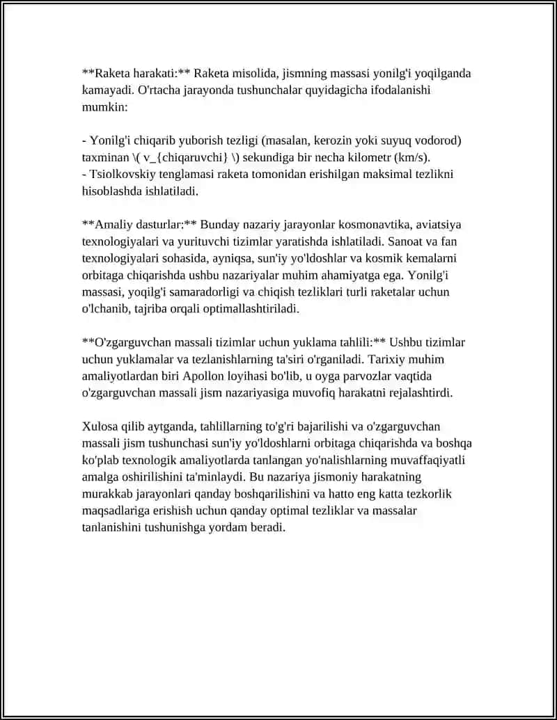 O'ZGARUVCHAN MASSALI JISMNING HARAKATI 4