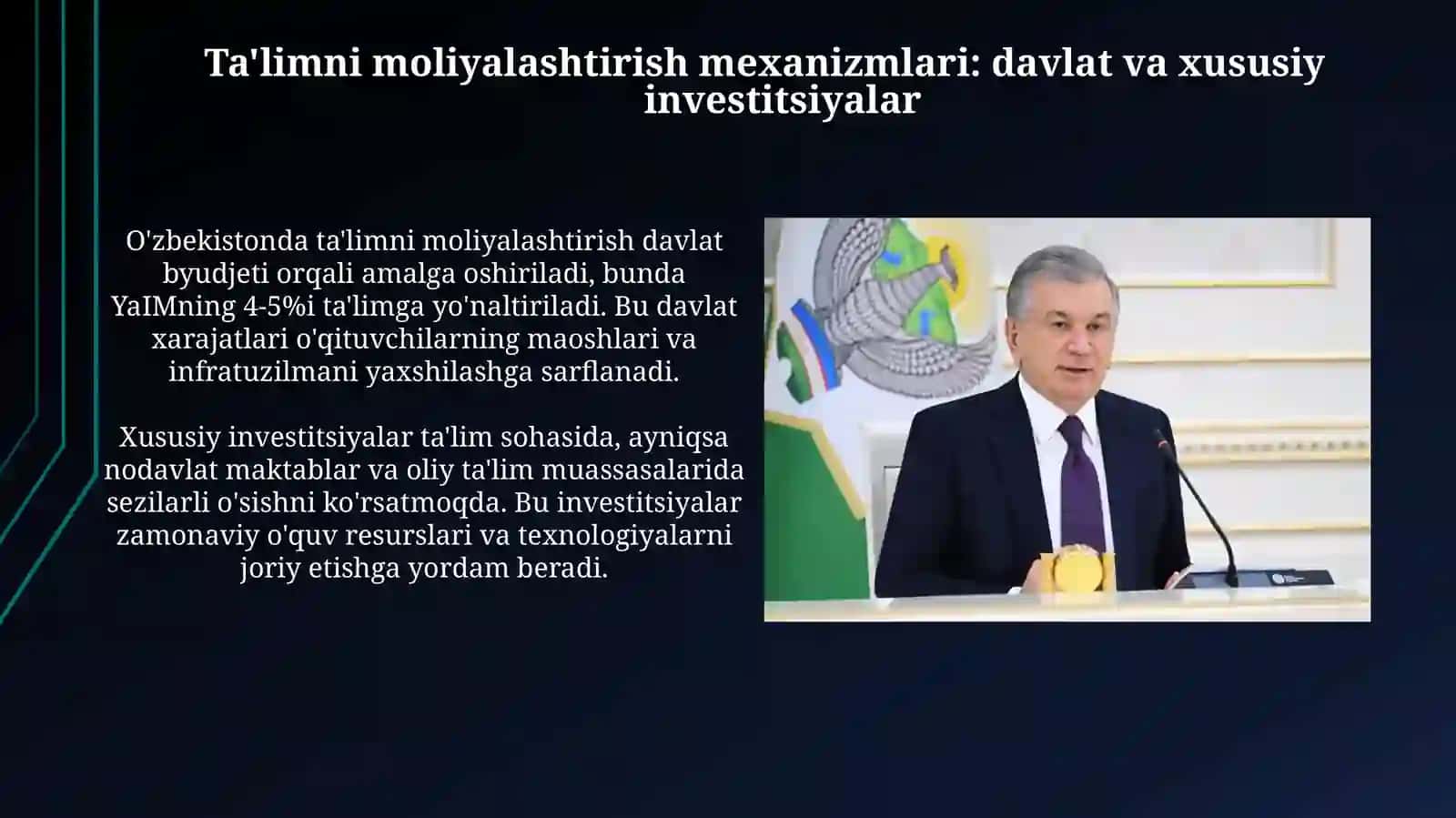 Ta'limni moliyalashtirish mexanizmlari, xarajatlar va investitsiyalarning tahlili 4