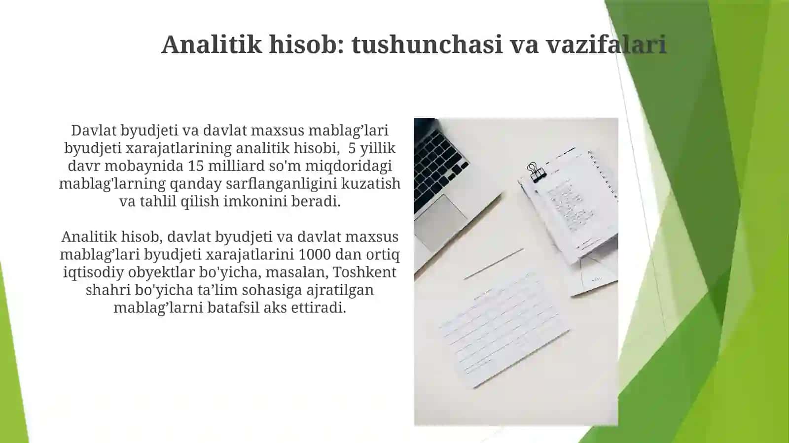 Davlat byudjetivadavlatmaqsadlijamgʻarmalaribudjetiharajatlarininganalitikvasintetikhisobi 4