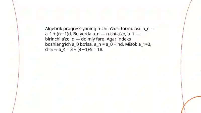 Algebrik progressiya geometrik progressiya Mohichehra 4