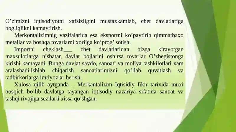 MERKONTALIZIM IQTISODIY TA’LIMOTI. KLASSIK MAKTABNING VUJUDGA KELISHI 4