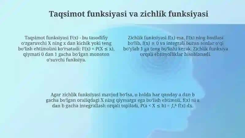 Absolyut uzluksiz tasodifiy miqdorlarni taqsimlash xususiyatlari 4