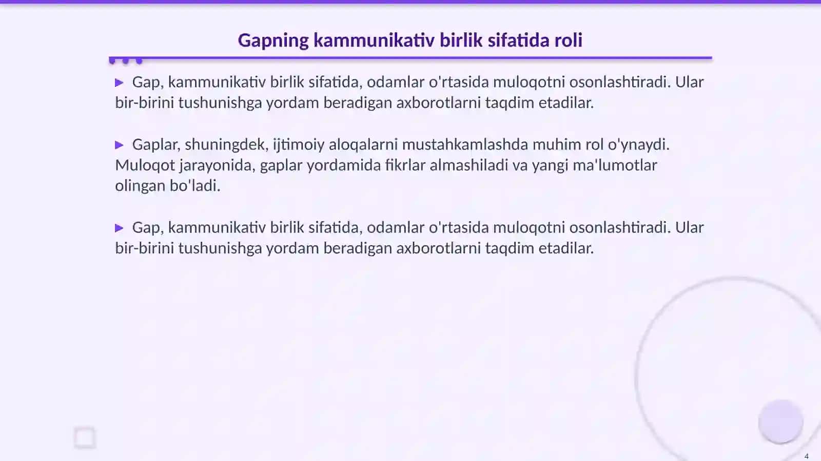Gap. Gap - kammunikativ birlik sifatida. Ifoda maqsadiga ko'ra gap turlari 4